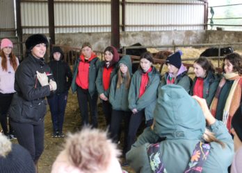 Amii McKeever at Agri Aware farm walk & talk with students form St Leos Carlow