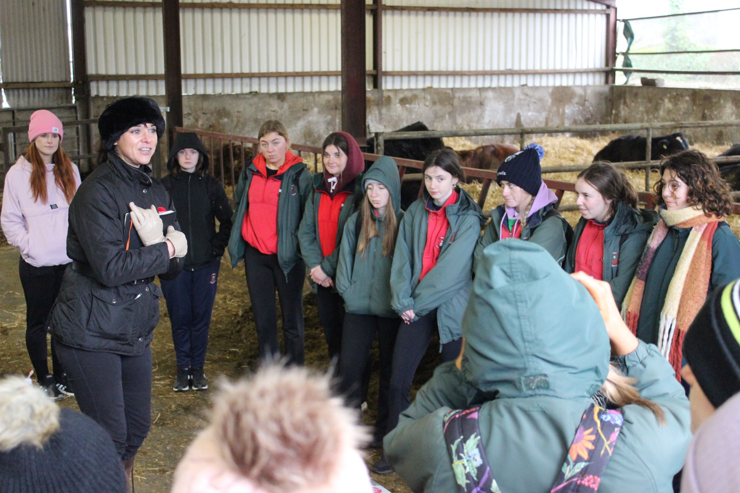 Amii McKeever at Agri Aware farm walk & talk with students form St Leos Carlow